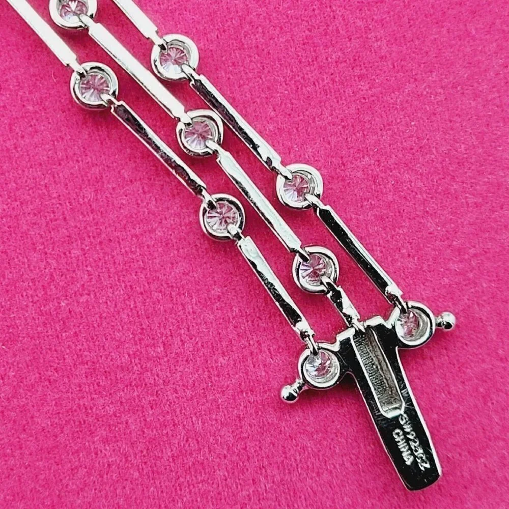 SW925CZ Sterling Silver Triple Strand Bracelet Cubic Zirconia Dbl Safety Clasp
